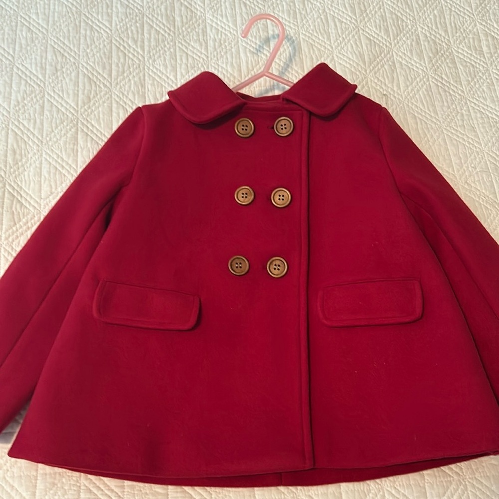 SweetHoney Red Double-Breasted Pea Coat for Kids